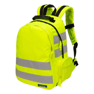 Reflexný ruksak pre školákov, turistov, cyklistov aj do práce v fluorescenčnej oranžovej a žltej farbe s reflexnými pásmi.